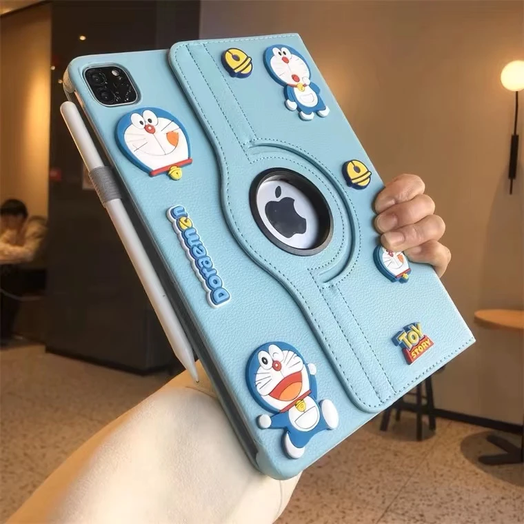 diy蓝胖子公仔360度旋转iPad9/8/7保护套10.2寸9.7适用苹果air6/5