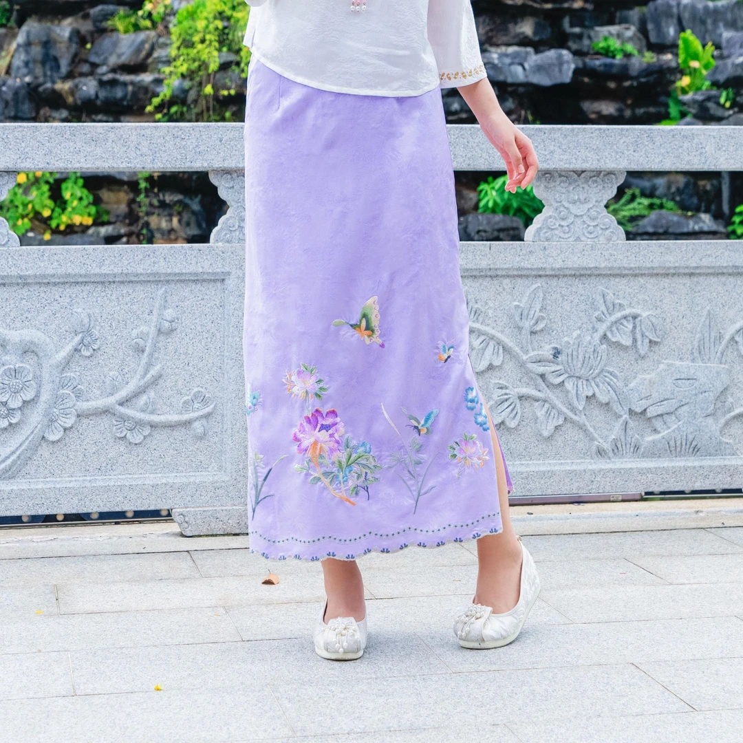 [颜夕1] 2024蝶恋花重工刺绣半身裙包臀裙新中式国风醋酸裙子