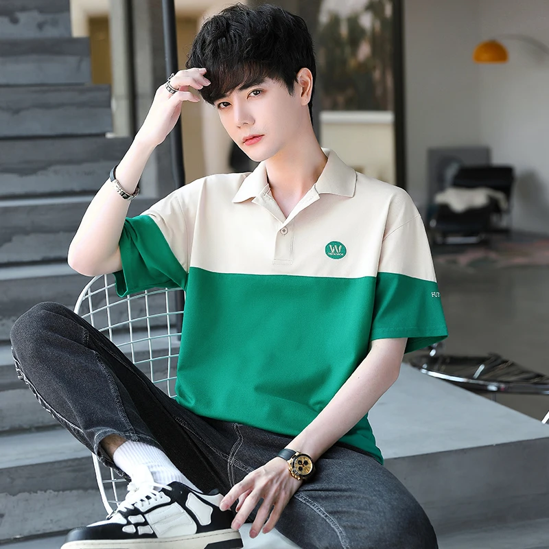 青少年男装短袖T恤2024夏季衬衫领棉衣服初高中生带领子polo衫潮t