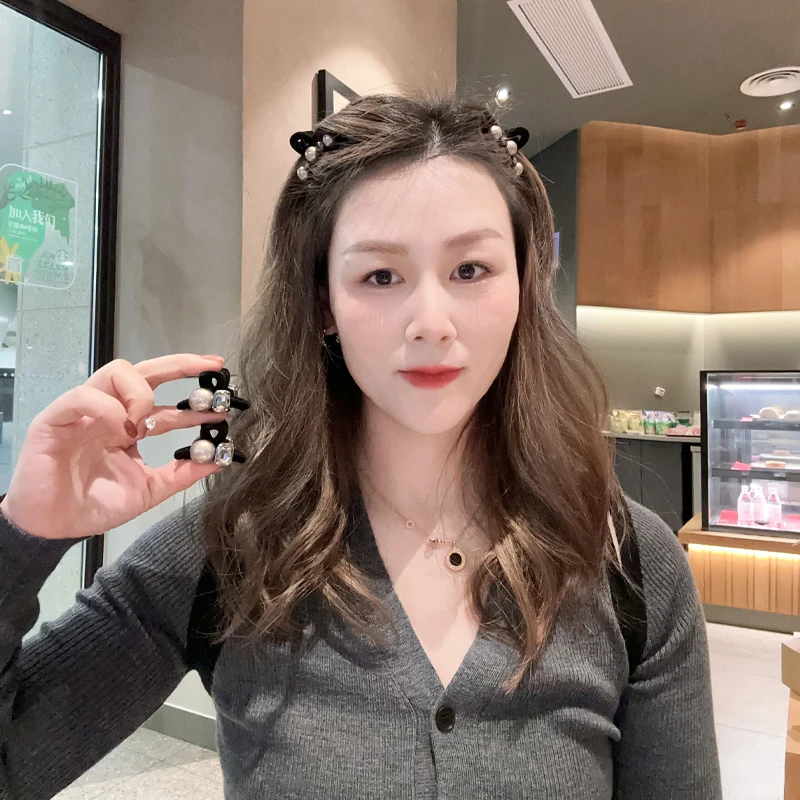 前额公主头丝绒小抓夹水晶小发抓子碎发刘海夹鲨鱼夹发卡发夹