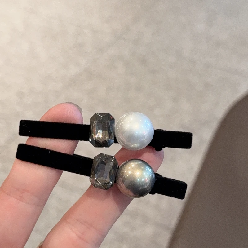 丝绒一字刘海夹~珍珠方钻夹前额边夹侧边刘海夹韩范碎发鸭嘴夹