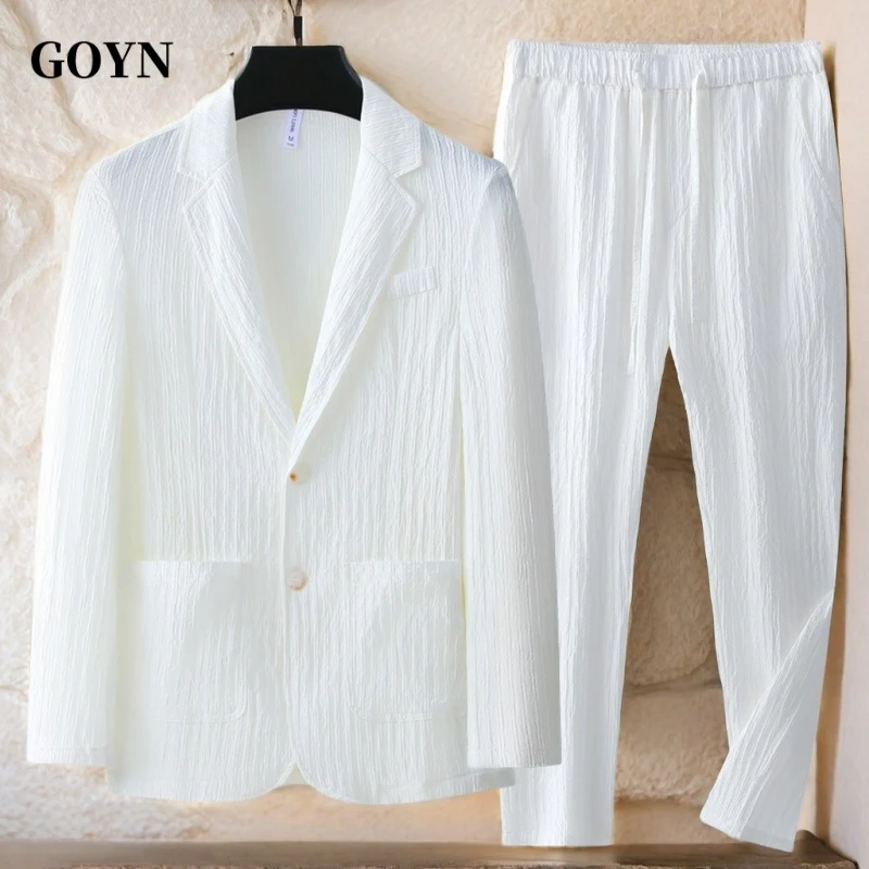 GOYN潮流宽松休闲西服白色套装夏季修身帅气西装套装时尚轻奢韩版