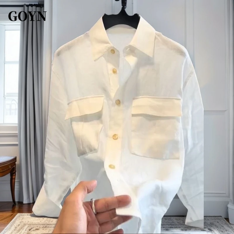 GOYN潮牌夏季新款男士长袖衬衫宽松轻奢休闲潮流百搭薄款时尚衬衣