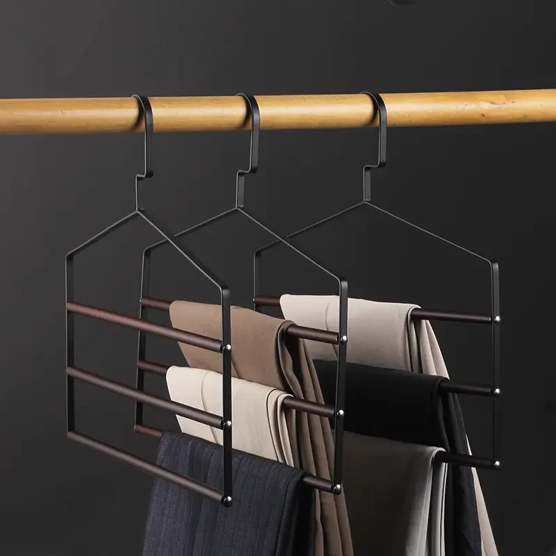 裤架轻奢高端榉木铁艺三杆无痕裤架家用多功能一体防滑多层裤架