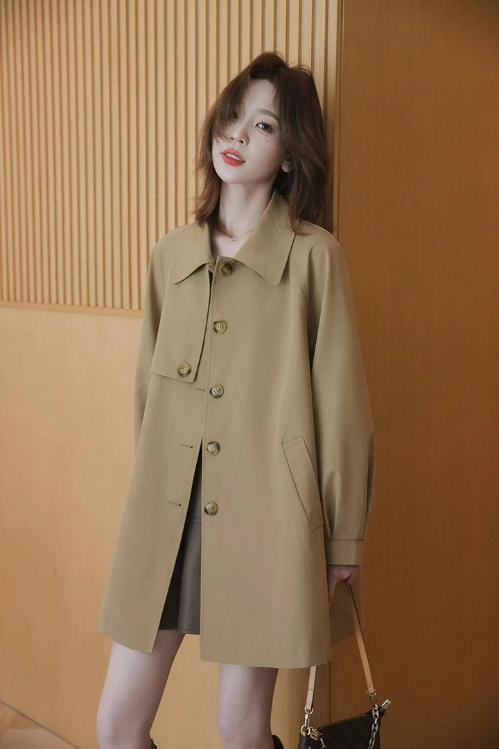 卡其色中长款风衣外套女2024秋季新款小个子休闲百搭显瘦气质外套