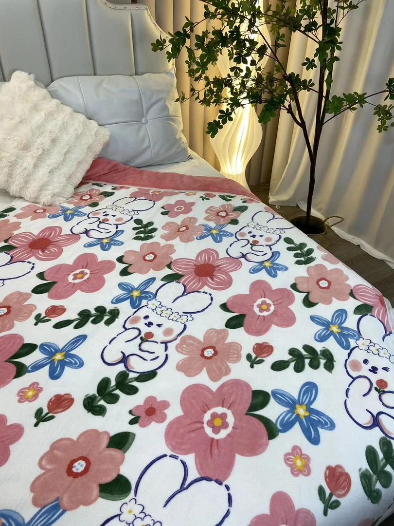 150*200粉小兔单人卡通盖被宿舍被子可机洗被芯保暖被头被空调被