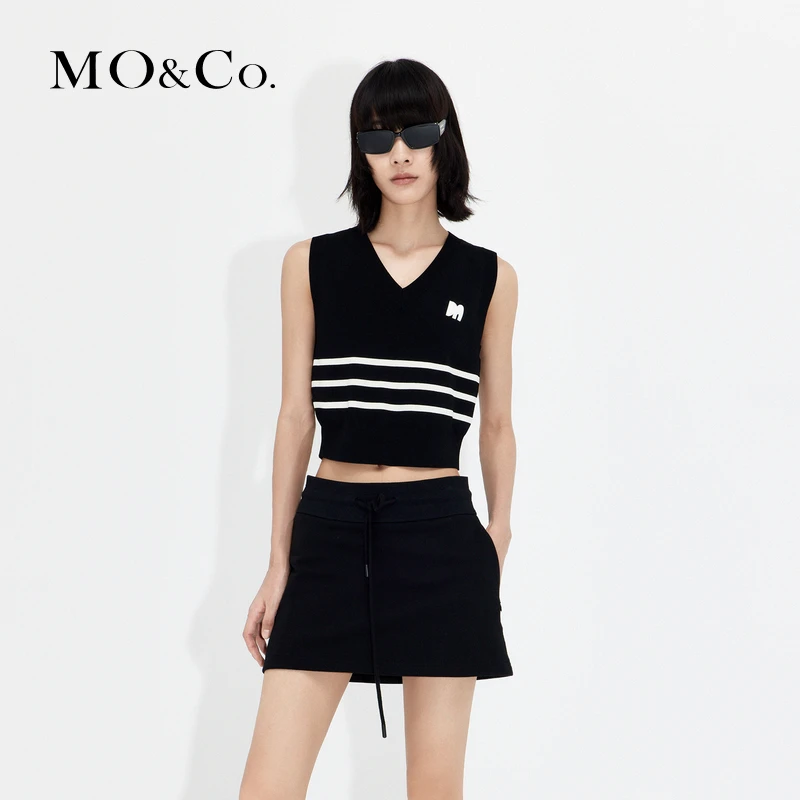 MOCO夏季LOGO章仔短款条纹针织衫马甲背心薄款MBD2SWTT03