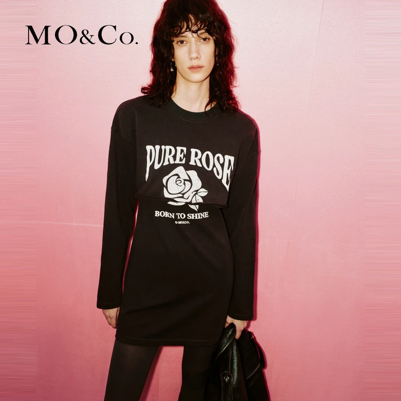 MOCO2024春新品玫瑰印花短T恤收腰背心裙连衣裙MBD1DRST25