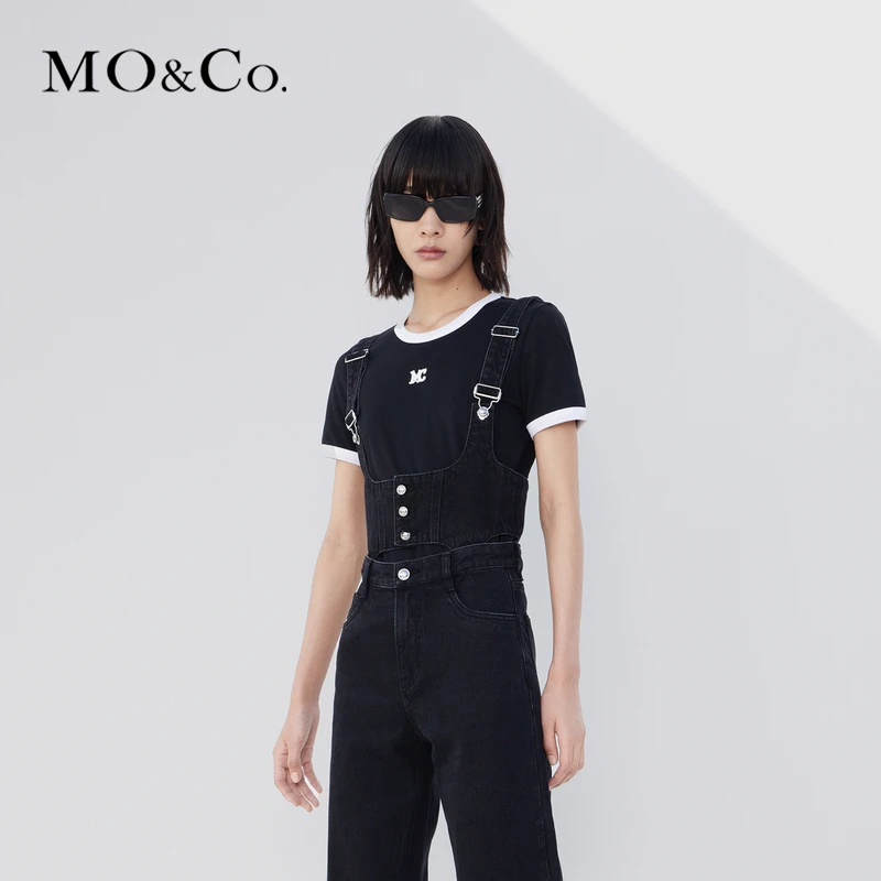 MOCO春季MC章仔撞色圆领短袖T恤正肩美式复古MBD1TEET16