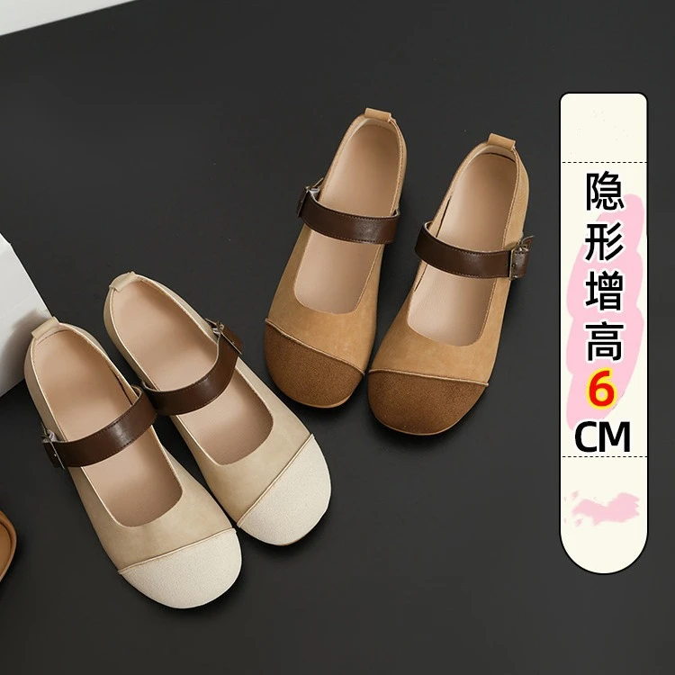 小码3233内增高玛丽珍鞋女2024新款圆头博肯鞋粗跟浅口一字带单鞋
