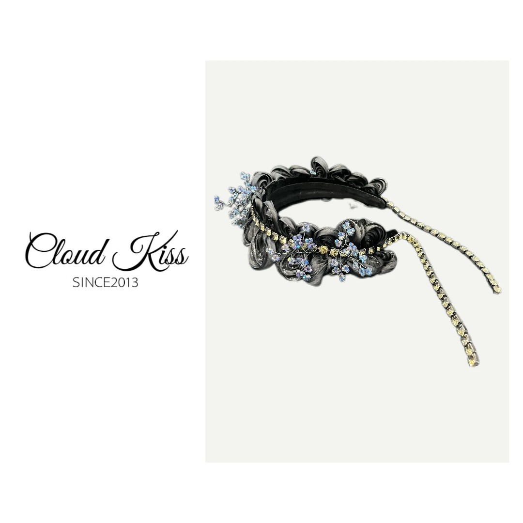 CLOUD KISS时尚气质重工珠珠花朵满钻流苏木耳边高颅顶发箍F156