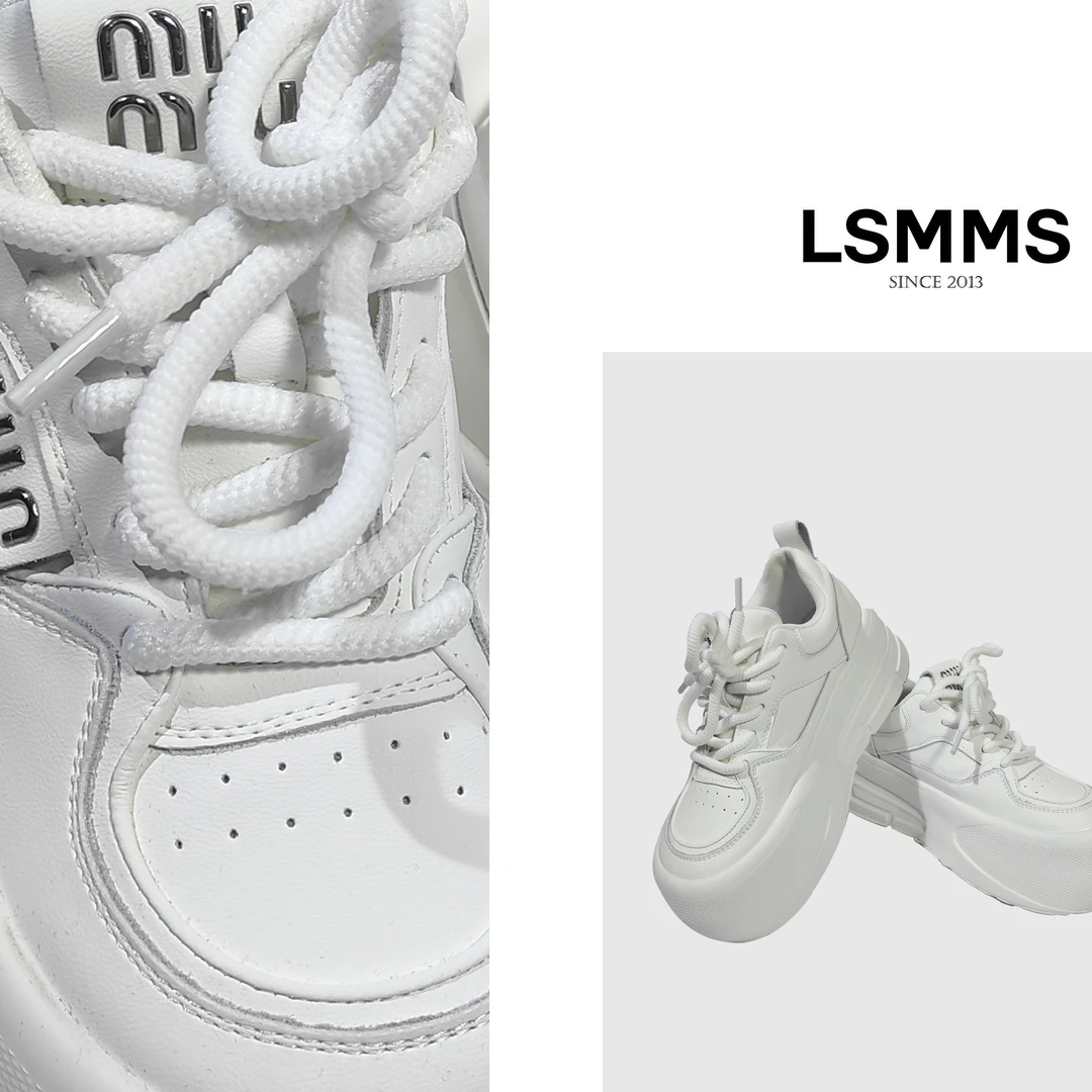 LSMMS初春新款松糕厚底大头面包萌面纯白休闲运动鞋140