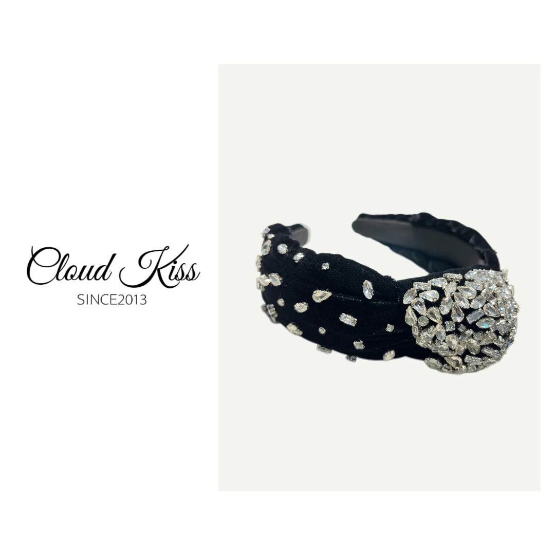 CLOUD KISS时尚欧美风巴洛克满钻绒布发箍打结个性新潮发饰F183