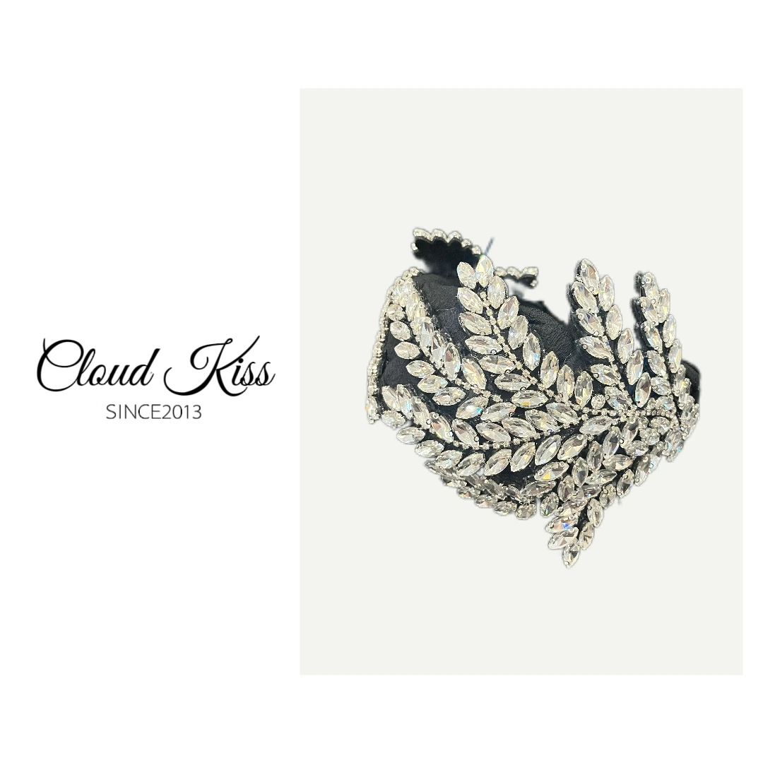 CLOUD KISS【达人专属】重工闪闪满钻水滴树叶宽边高颅顶发箍F153