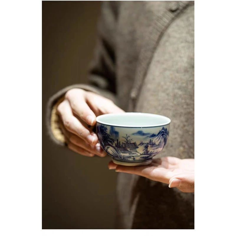 【野望茶器】复古青花江山如画家用主人杯
