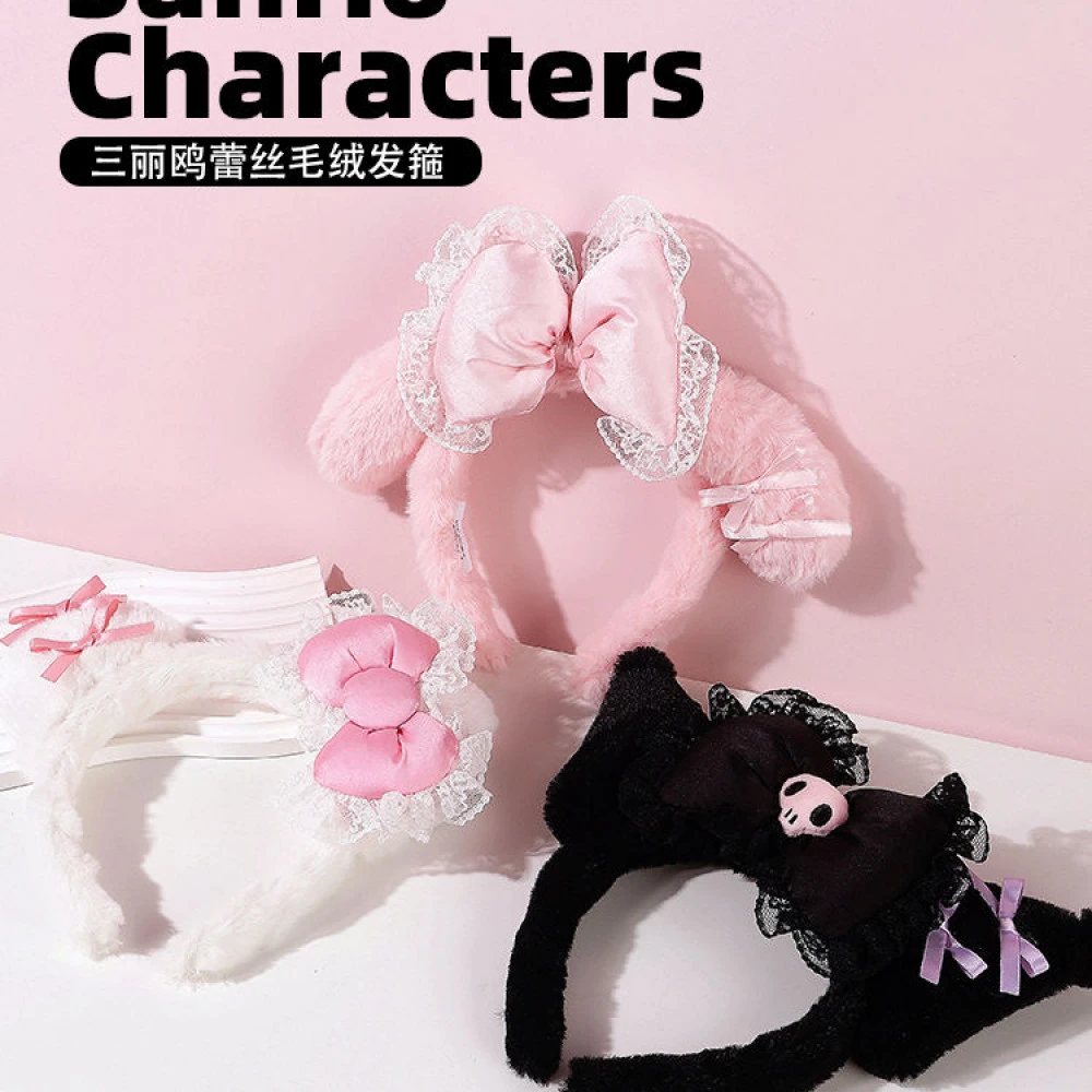 三丽鸥蕾丝发箍可爱美乐蒂凯蒂猫库洛米头箍洛丽塔毛绒蝴蝶结