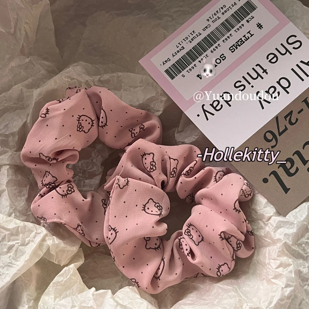 可爱ins风韩妹kitty大肠圈可爱粉嫩纯欲凯蒂猫发圈多巴胺简约发绳