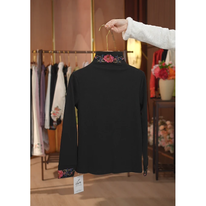 【牡丹-打底衫】加绒加厚刺绣小衫