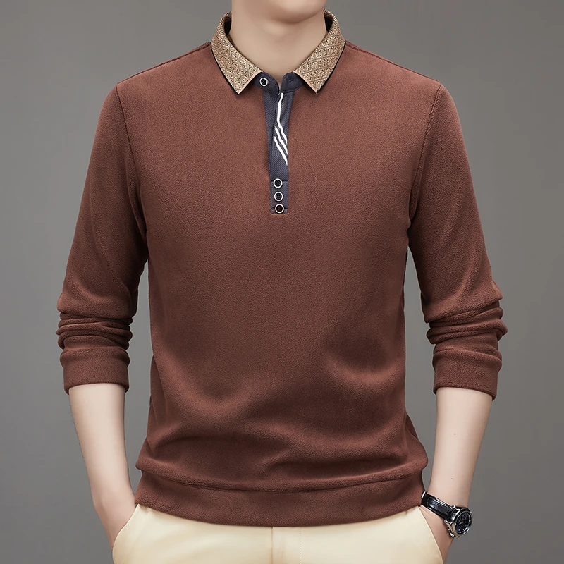 加绒加厚2024冬季男士奥丽绒加绒加厚男士保暖polo衫23822