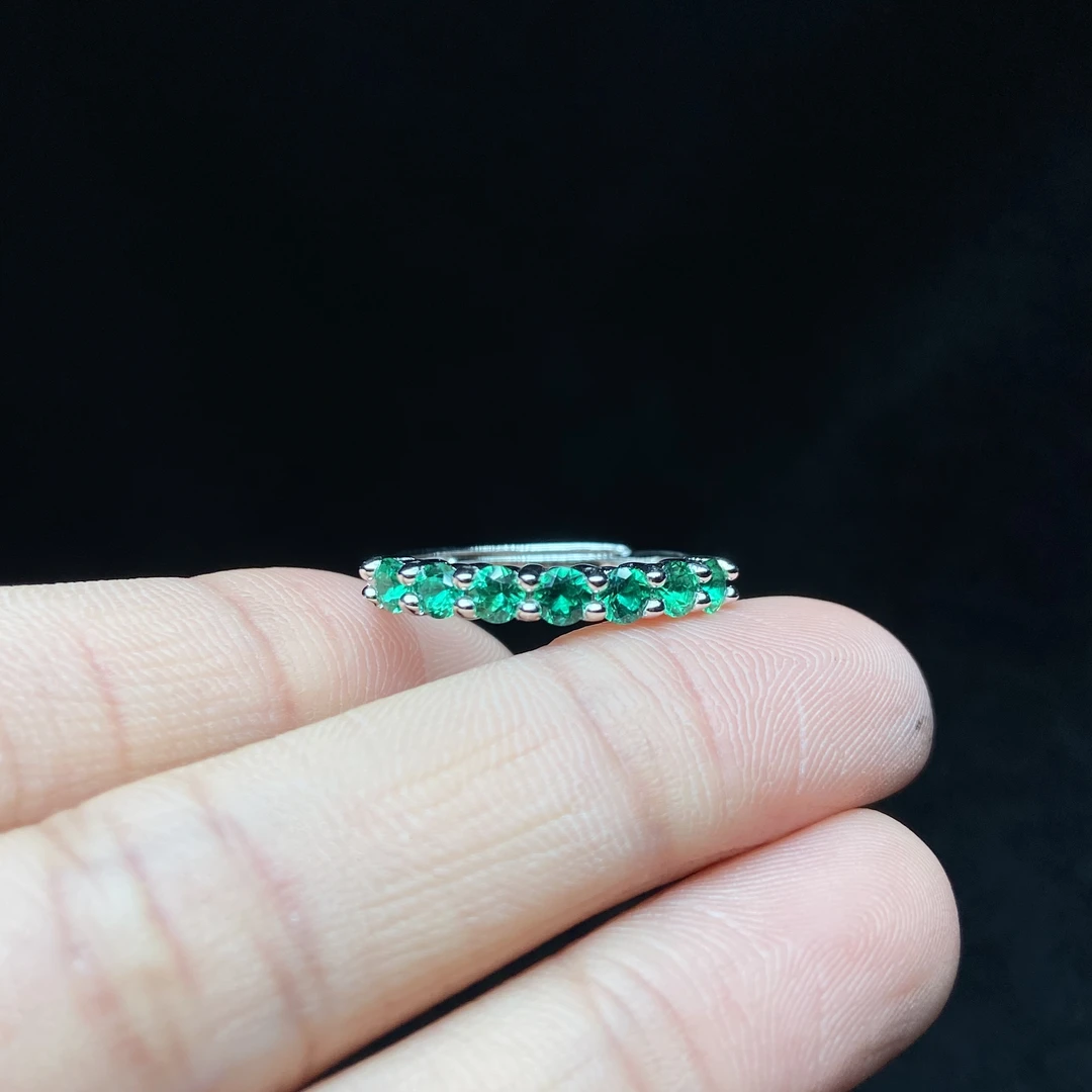 【小北珠宝】s925镶嵌培育祖母绿戒指3-1H144X90【尺寸约3mm】
