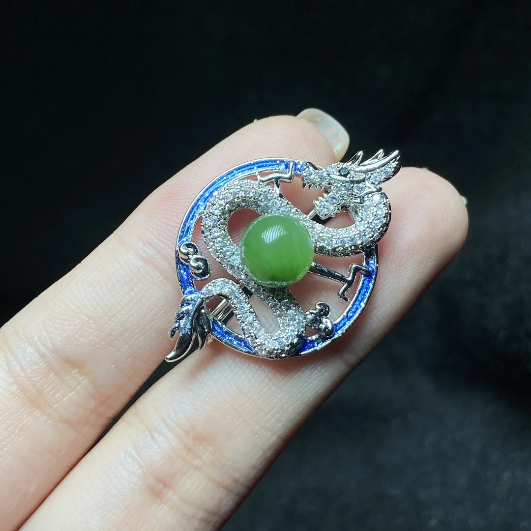 【小北珠宝】和田玉圆珠胸针26-1L06X143【尺寸约8mm】带盒子