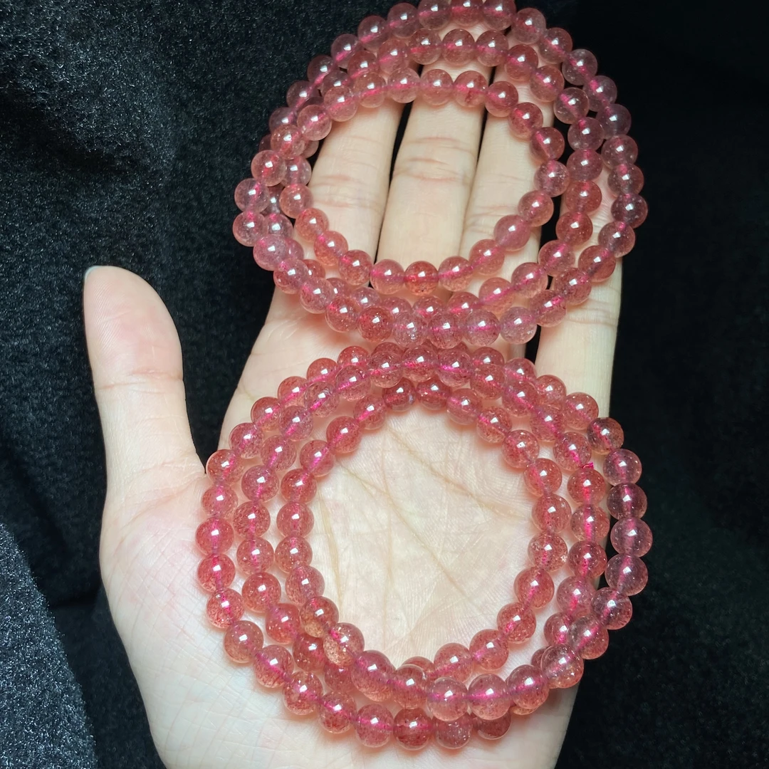 【小北珠宝】草莓晶多圈圆珠手串20-1K03X46【多样性发一件】约6mm+