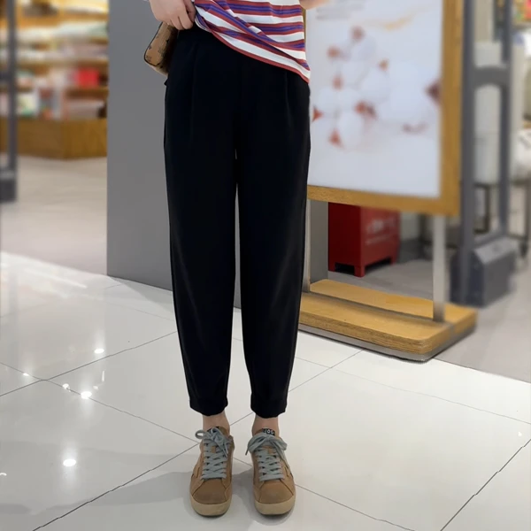 梨形身材黑色哈伦裤百搭老爹裤 女秋季高腰显瘦宽松九分萝卜裤