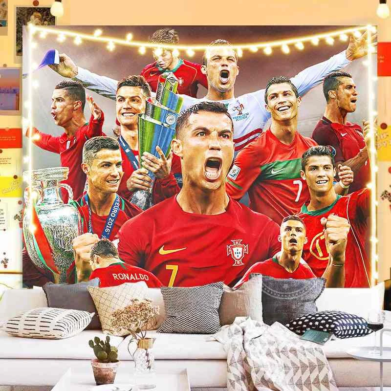 c罗背景布欧冠足球海报挂布卧室宿舍床头装饰墙布送朋友礼物挂毯