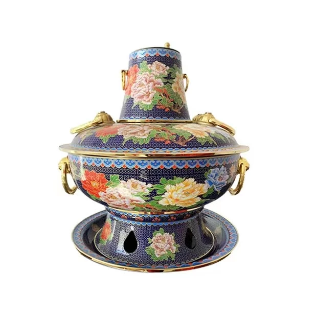 景泰蓝搪瓷木炭铜火锅便捷紫铜火锅品质耐用家用厂家直销酒店