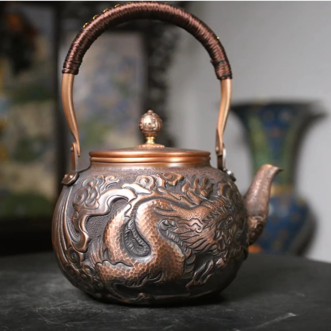 锤目纹纯手工铜壶铜匠心经敲花紫铜泡茶壶煮茶烧水壶复古功夫茶具