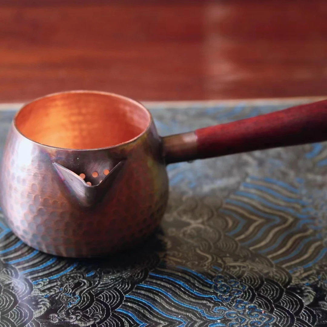 紫铜罐罐茶煮茶器围炉煮茶罐侧把铜壶茶壶带过滤加厚公道杯烤茶罐