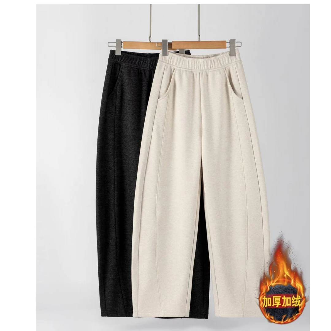 1羊绒加厚冬季撞色腰简约时尚显瘦时尚百搭阔腿裤气质垂感.加绒.