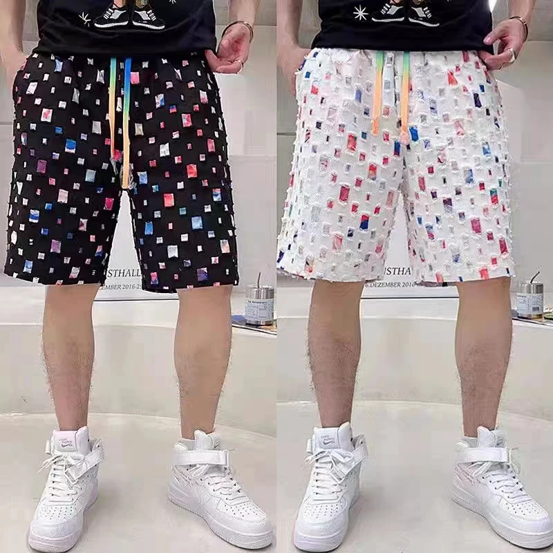 【律动莫兰迪】炫彩沙滩破洞情侣运动休闲男士外穿百搭夏季宽松短裤