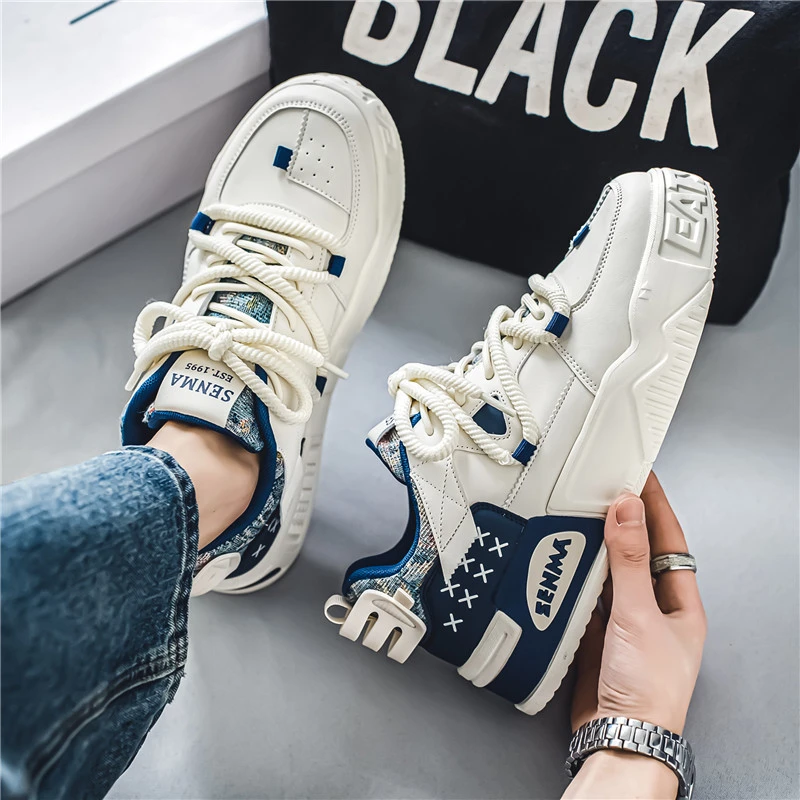 男鞋2024新款秋季厚底网面小白鞋板鞋男士时尚百搭增高休闲鞋