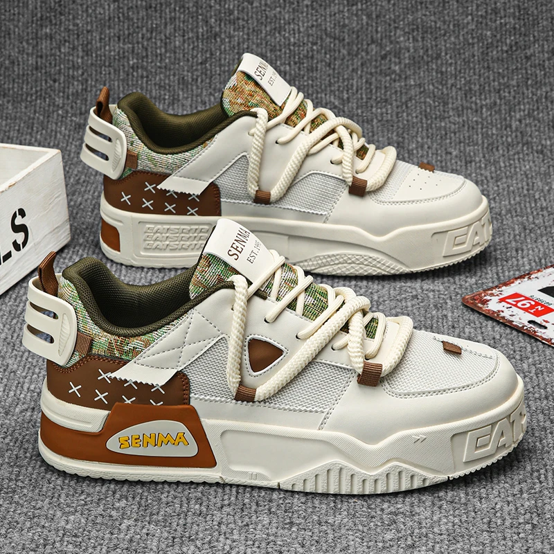 SENMA/森马男鞋2024秋季新款厚底网面小白鞋板鞋男士百搭休闲鞋