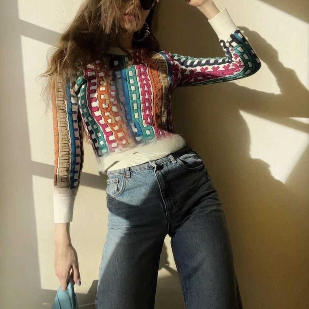 【生如夏花】24时尚圆领彩色字母毛衣   YZ24K00924