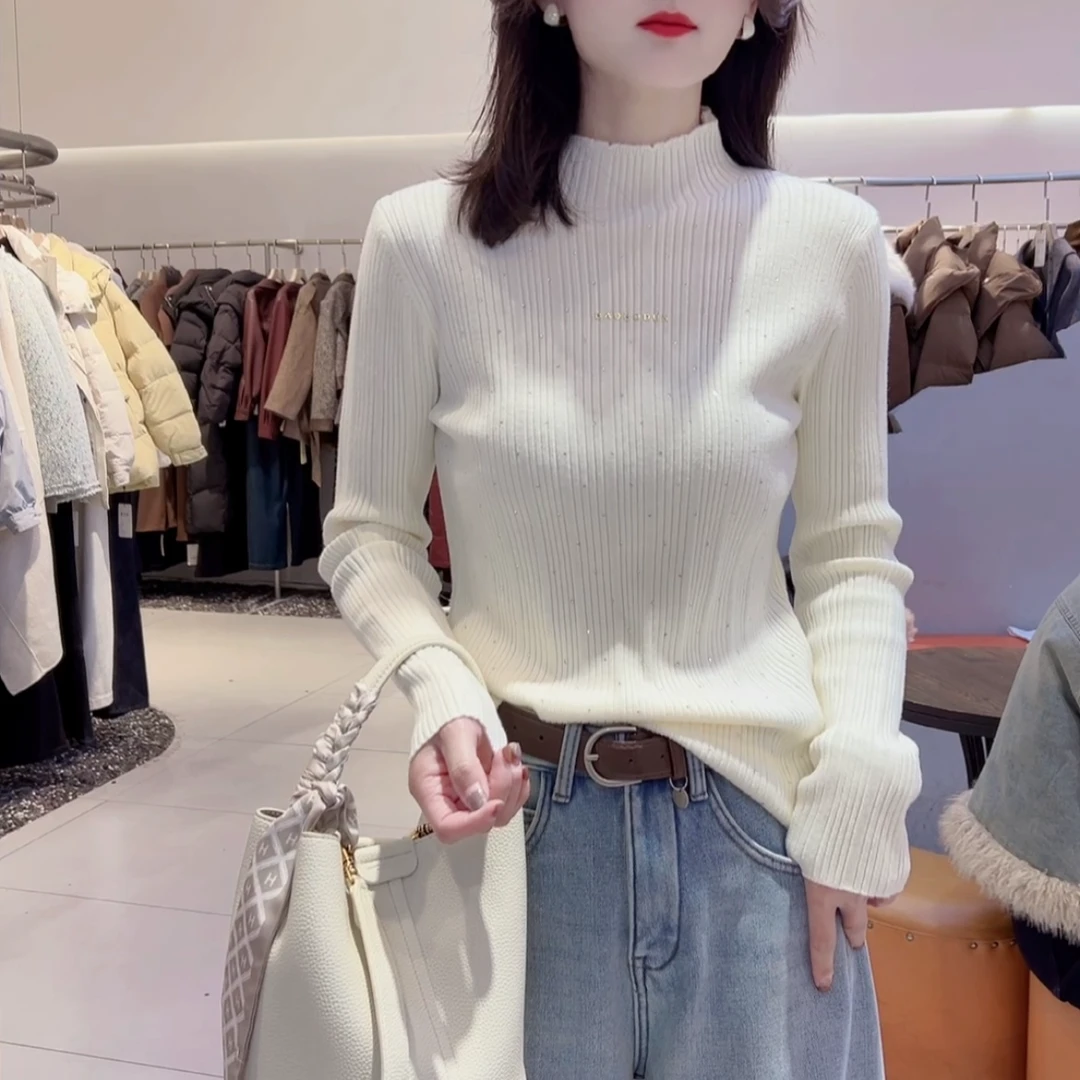 亮钻小立领加厚针织打底小衫