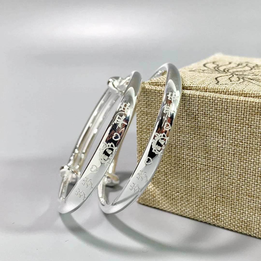 鹿怡 足银手镯 26克9999龙宝宝儿童手镯婴儿满月礼生肖银手镯亮面