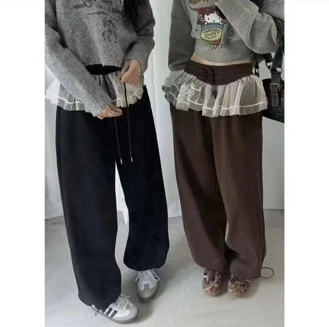 【土豆优选】蕾丝花边拼接高腰卫裤