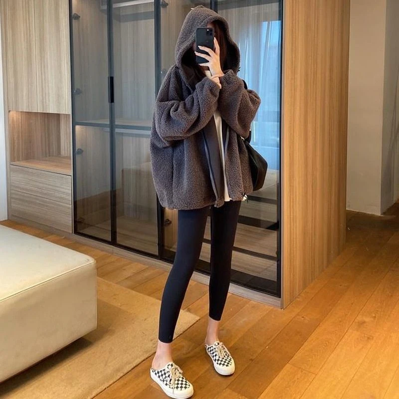 美拉德羊羔绒外套女2023秋冬新款韩版宽松加绒加厚冬季羊羔毛棉衣