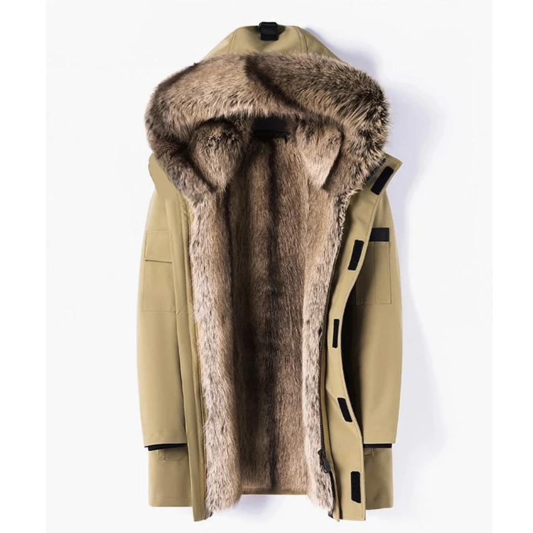 【极寒】海宁新款男士中长款连帽夹克派克服男加厚保暖可脱卸外