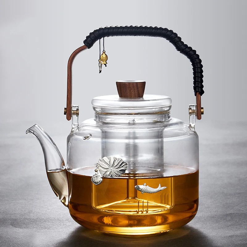 容山堂镶银玻璃煮茶壶煮茶器蒸茶壶泡茶壶专用电陶炉煮茶炉
