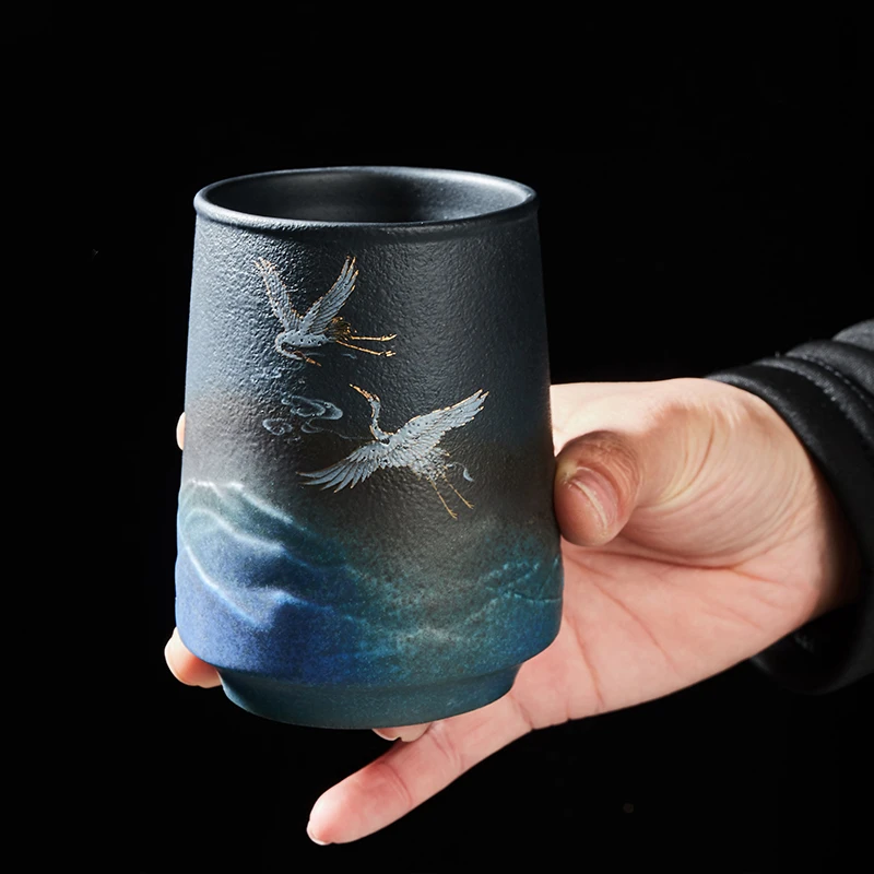 容山堂星蓝水杯陶瓷马克杯中国风家用大容量茶杯咖啡杯大号啤酒杯