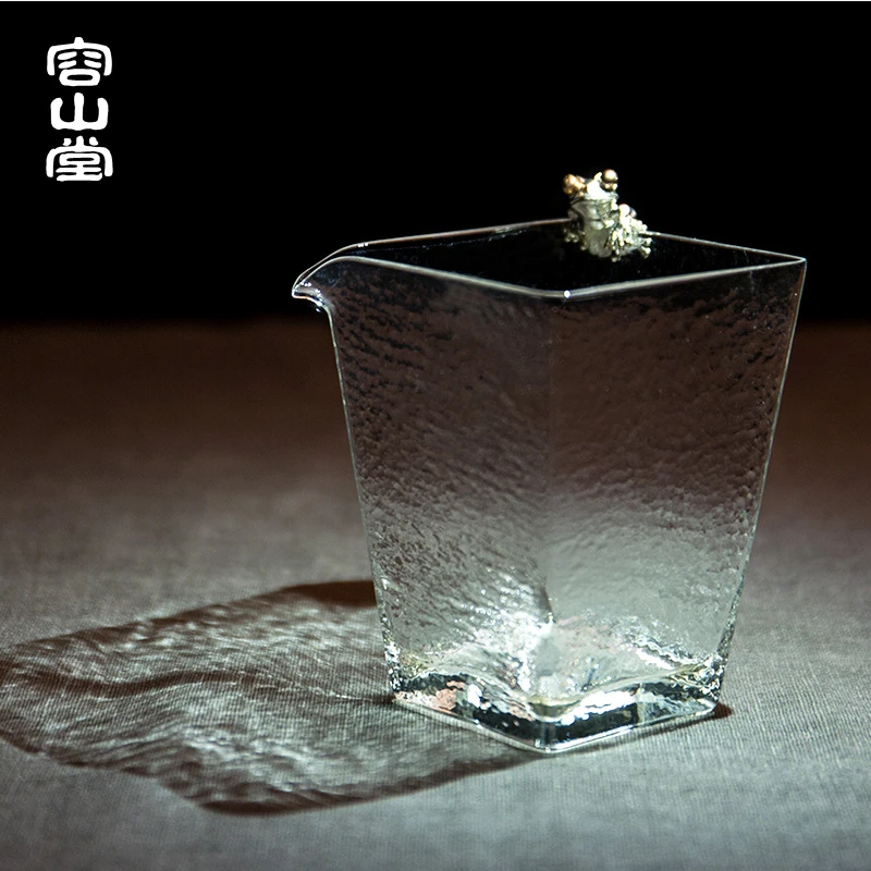 容山堂原礼锤纹玻璃方形公道杯日式镶银锤目纹分茶器茶海功夫茶具