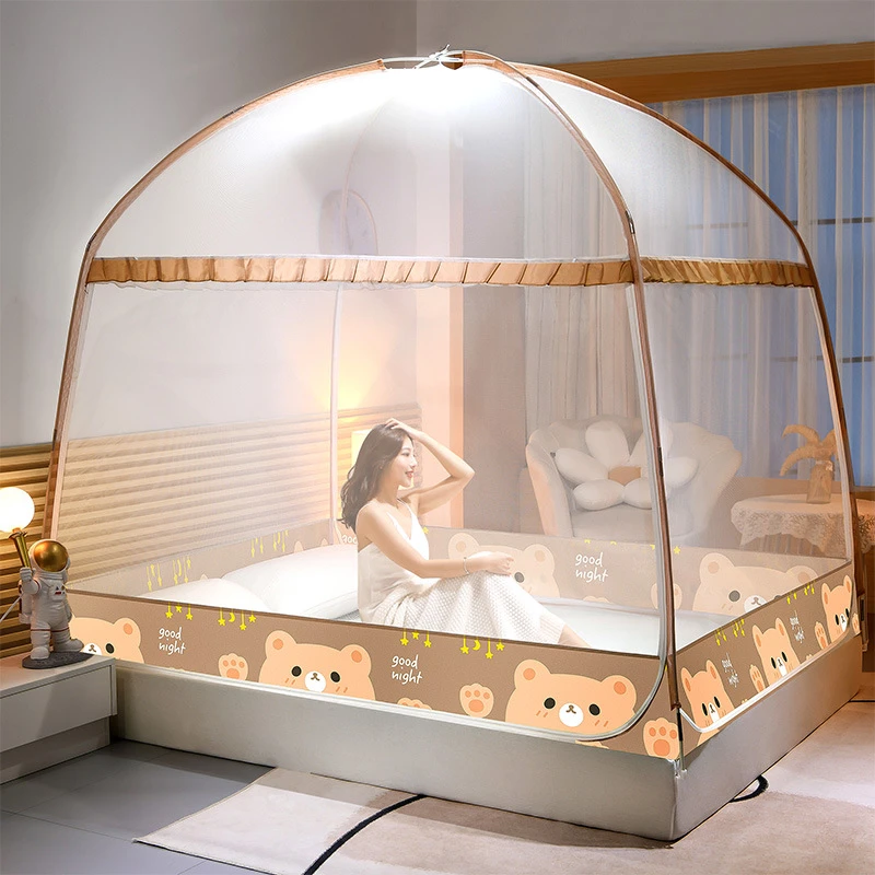 洛妖蒙古包蚊帐 1.8m三开门拉链文帐1.5米全封闭加密纹帐一件家用