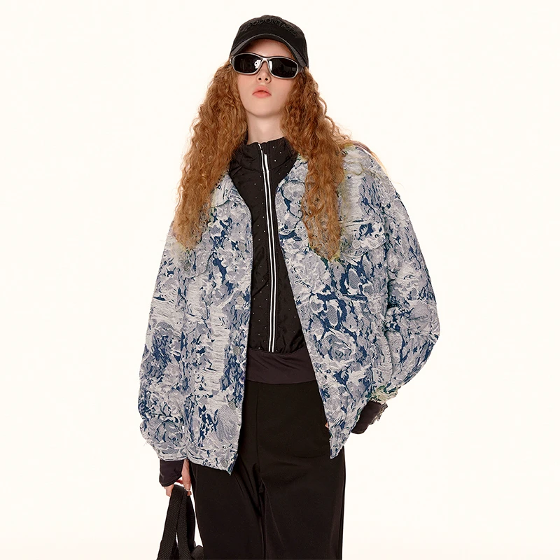 BEETLE TOWN 提花牛仔外套春秋美式复古宽松设计感休闲情侣夹克