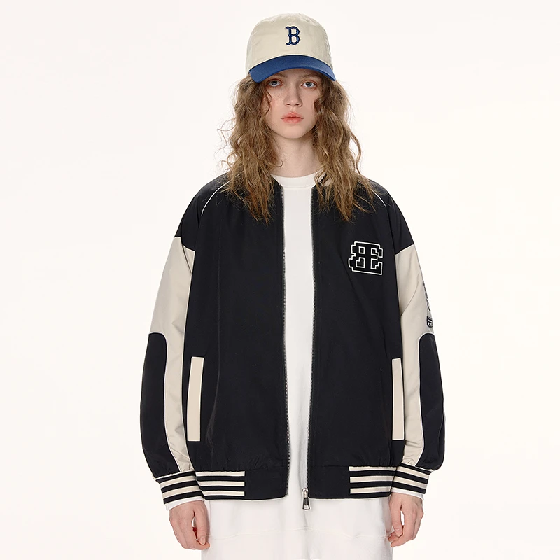 BEETLE TOWN 拼接刺绣棒球服外套女秋季美式复古宽松休闲情侣夹克