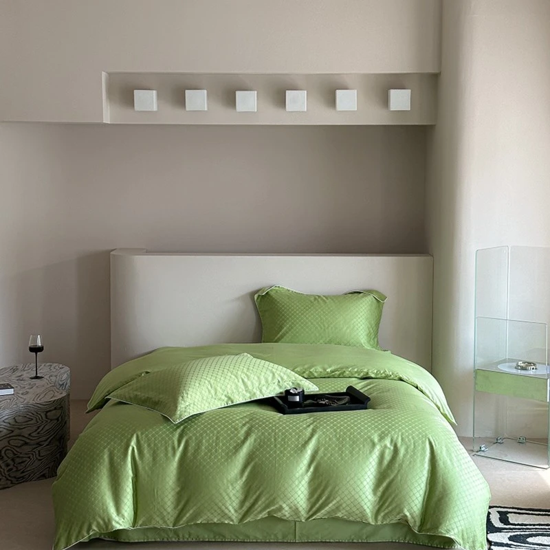 北欧风绿色床上四件套全棉亲肤透气单双人学生轻奢简约款2023新