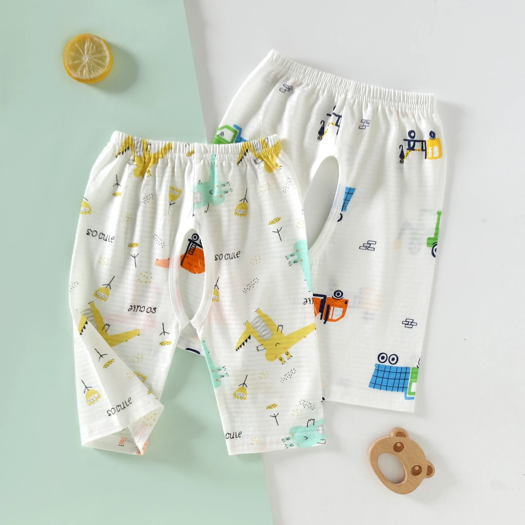 宝宝开裆裤纯棉网眼薄款婴儿七分裤睡裤小童空调裤子夏季宽松透气