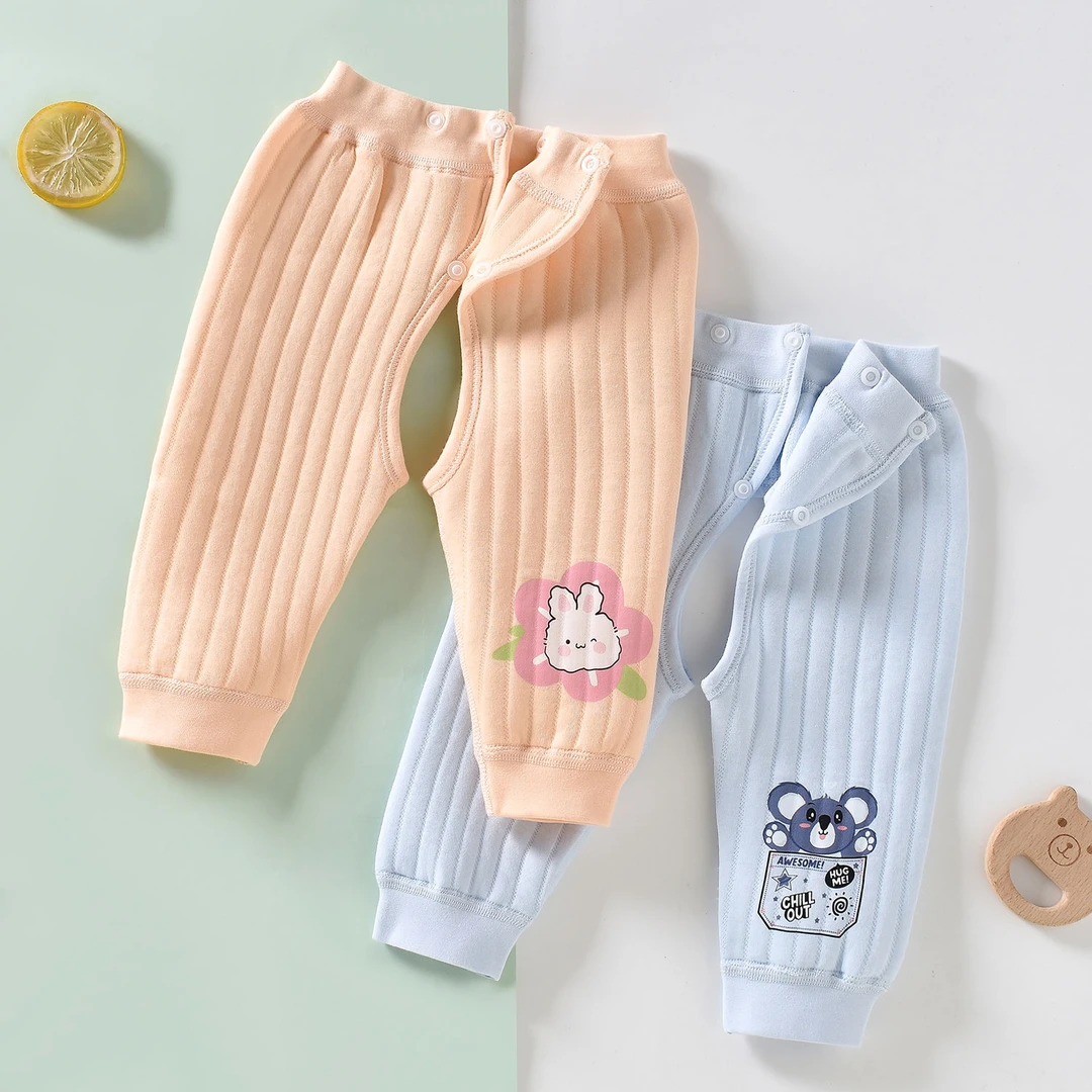 婴儿开裆保暖秋冬款新生儿纯棉加厚裤子宝宝三层夹棉保暖打底裤